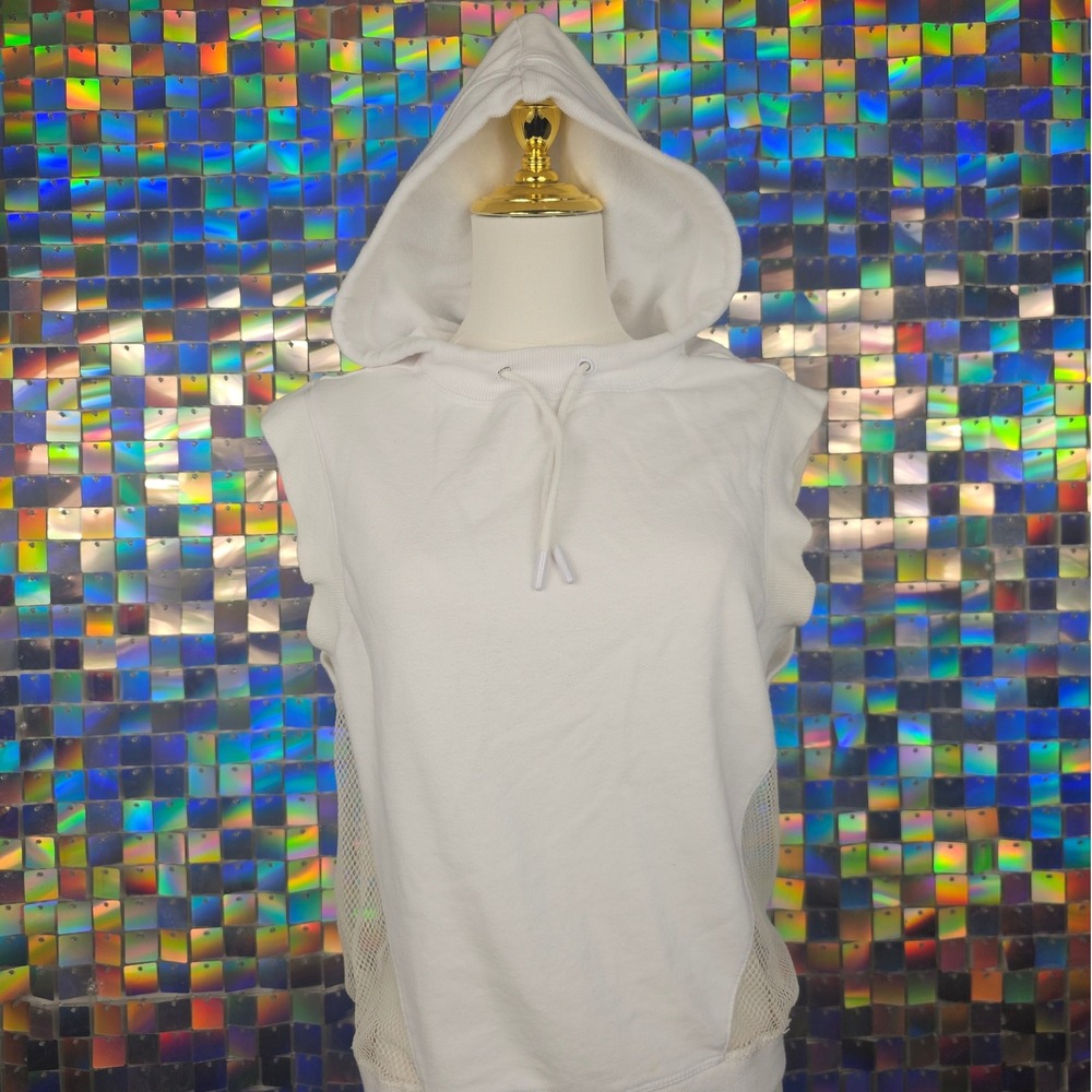 Fabletics‎ Sleeveless Hoodie Womens Large White Excellent Mesh Back Activewear